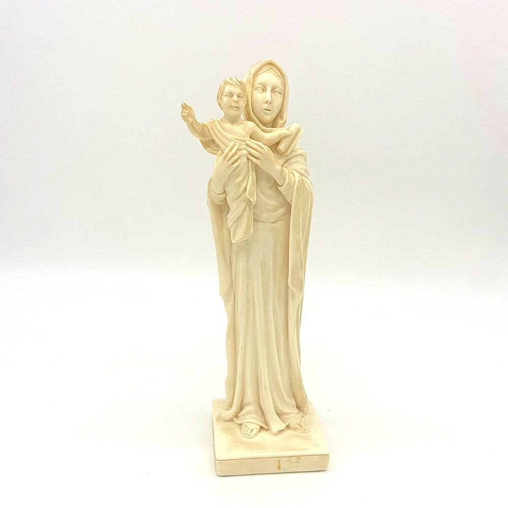 Vtg Madonna & Child Baby Jesus Alabaster Hand Carved‎ Statue Made In Italy 11.5”